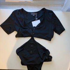 Blue Blush Black Bodysuit